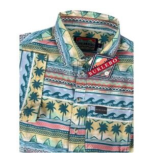 Burlebo Button Up S/S Shirt Men's Sm Hawaiian Tropical Palm Tree Wave Resort NWT